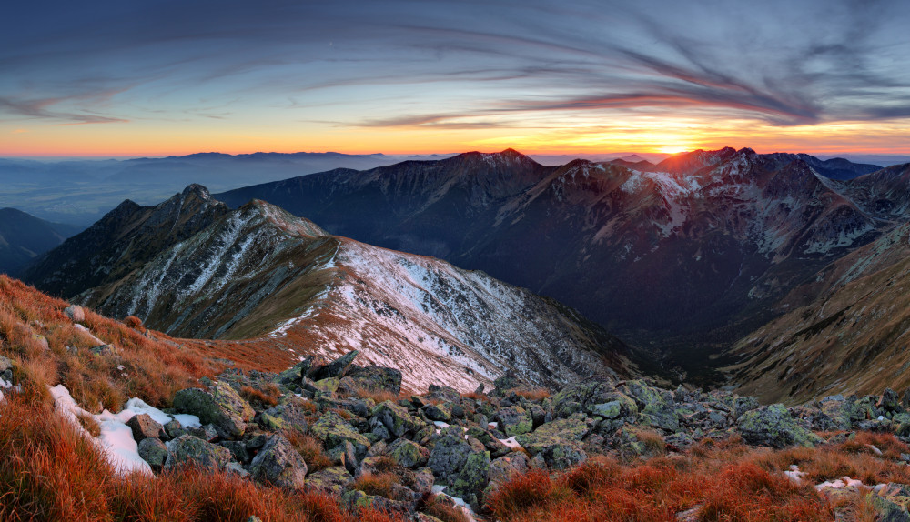 Mountain sunset autumn Tatra landscape, Slovakia